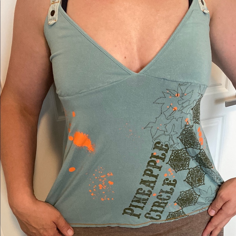 Mango vintage Women's Blue and Orange Top